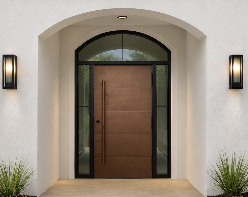 Custom black steel doors and windows in a luxury residence